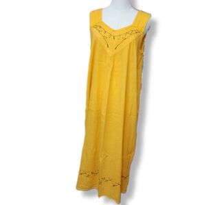 Pagoda Yellow Gaze Sleeveless Embroidered Detail Dress/Swim Coverup One Size